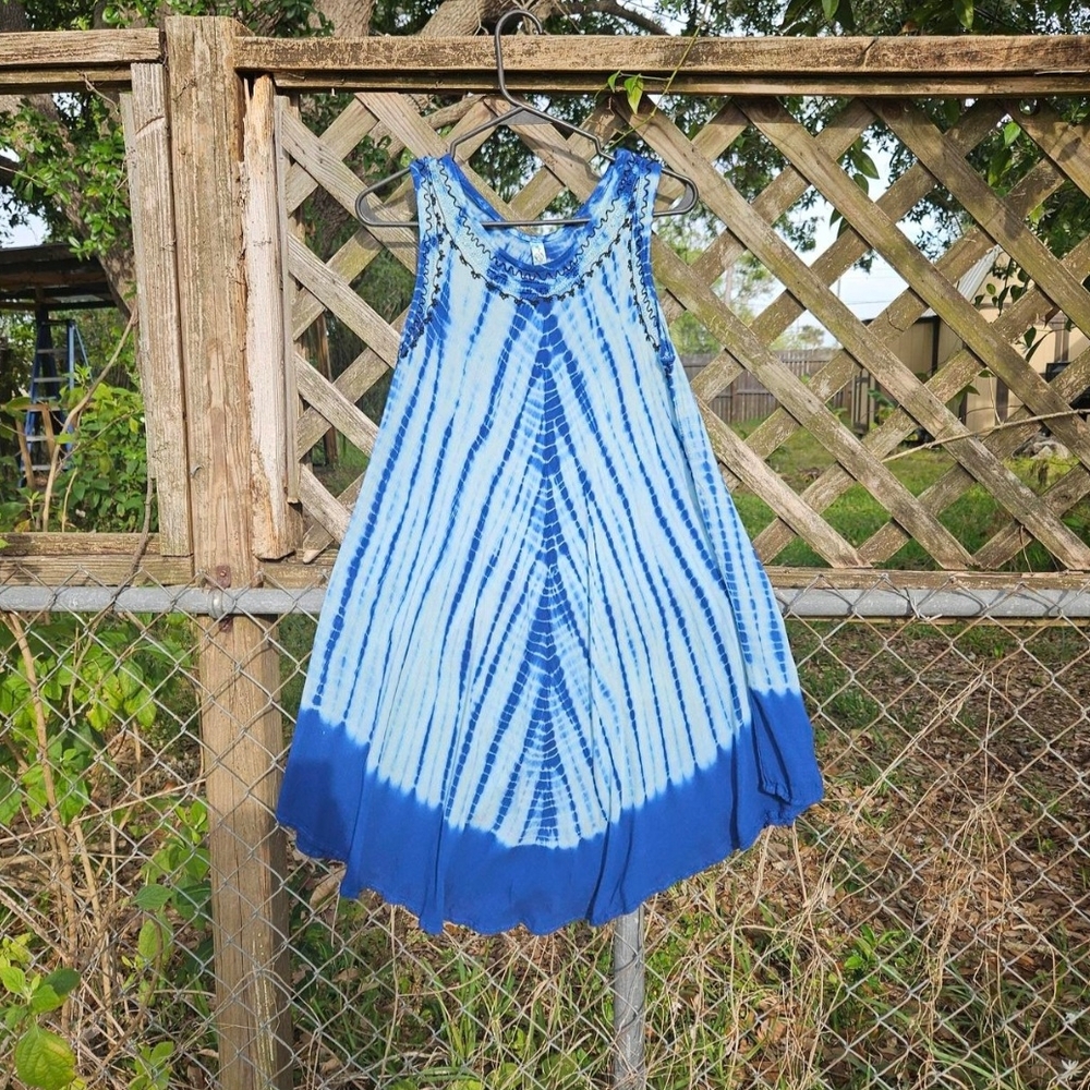 Blue Tie-Dye Sleeveless Hippie Boho Beachy Summer Dress